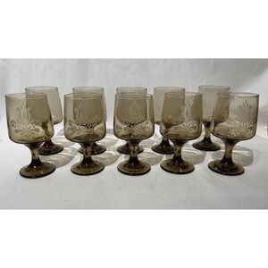 Set Of 10 Vintage 5.75 Pfaltzgraff Village Brown Wine Goblets Approximately 8 Oz